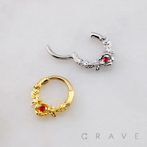 GOTHIC ROSE AND LEAF 316L SURGICAL STEEL SEPTUM HINGED SEGMENT RING